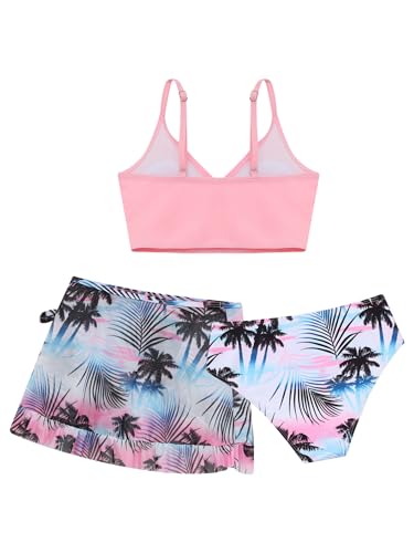 Kids Girls 3Pcs Floral Print Swimsuit Padded Bra Bikini Top with Bottoms Beach Holiday Tankini Bathing Suit2