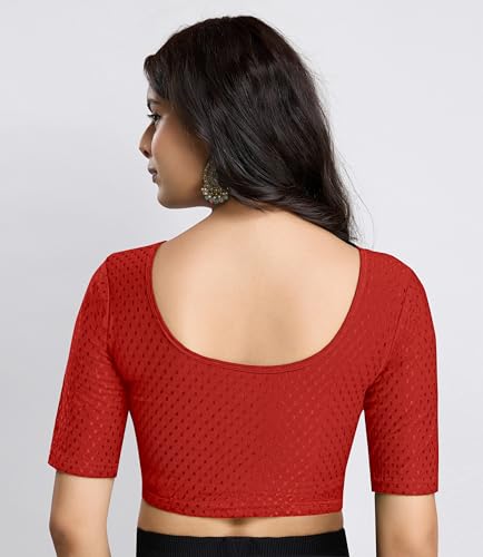 Image of TRENDMALLS Women's Dobby Pure Cotton Elastin Stretchable Readymade Round Neck Elbow Length Sleeves Blouse Choli Stylish Saree Blouse Ready to Wear