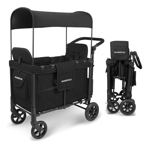 WonderFold W2 Double Stroller Wagon with Canopy Cover