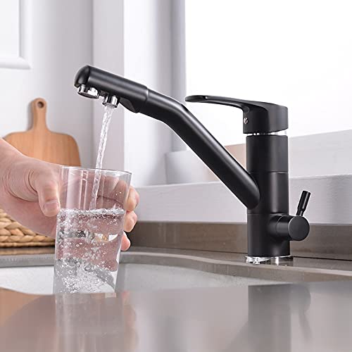 Mélangeur tape double filtre marbre noir pour purifier l'eau de votre cuisine