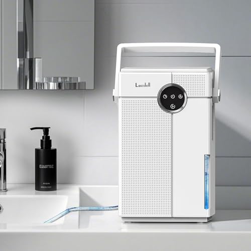 Lacidoll Small Dehumidifier with Drain Hose, Portable Dehumidifier for Bathroom, 118oz Dehumidifiers for Home 800 sq ft with 7 Colorful Light, Quiet Dehumidifiers for Bedroom RV Closet Basement,White