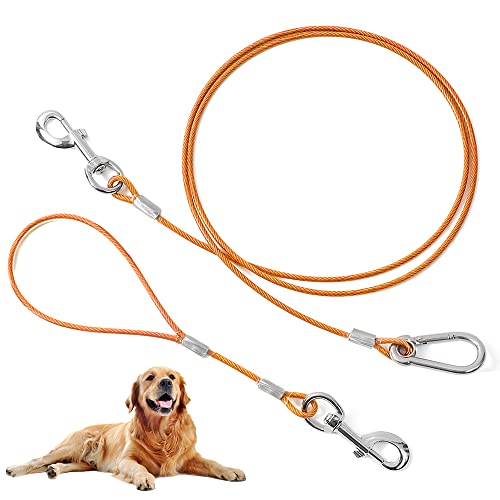 Chew Proof Dog Leash,5 Ft Tie Out Cable with Detachable Short Dog Leashes Handle,Non Chew Cable Braided Cord Steel Training Dog Leash for Teething Puppies Small Medium and Large Dogs Chew Proof Dog Leash,5 Ft Tie Out Cable with Detachable Short Dog Leashes Handle,Non Chew Cable Braided Cord Steel Training Dog Leash for Teething Puppies Small Medium and Large Dogs