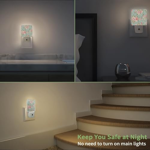 Image of Shabby Chic Rose Night Light, Night Light Plug into Wall with Dusk to Dawn Sensor, LED Lamp Energy Saving Lights for Men Women Boys Girls,Lamp for Bedroom Bathroom Hallway