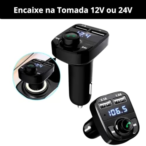 Carregador Veicular Transmissor FM Integrado X8 Turbo Duplo USB Universal com Bluetooth 5.0