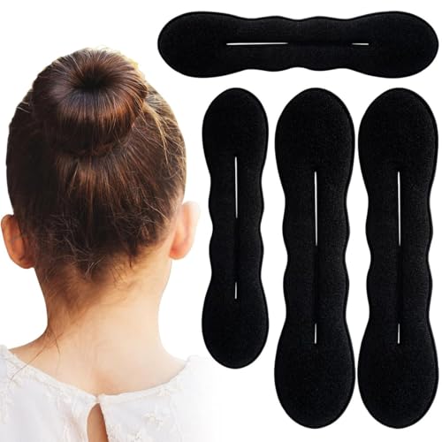 KIRZAX 4 Pièces Chignon Magique,Chignon Bun Maker Set, Coiffure Donut Bun Maker, Accessoires Outils de Donut à Bouclés de Cheveux pour Femme Fille Enfant...