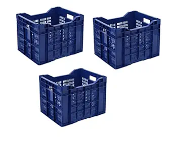 Thijaari Plastic Heavy Duty Multipurpose Small Crates - 3 Pieces (Blue)