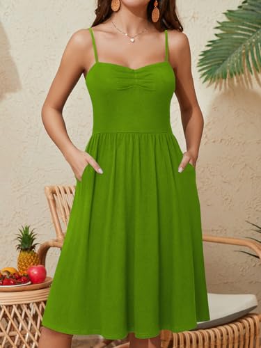 Image of YATHON Summer Casual Dress for Women 2025 Vacation Beach Dresses Adjustable Spaghetti Strap Sundress with Pockets