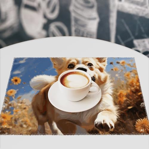 Set de table imprimé Corgi lavable pour repas de famille convivial - 8