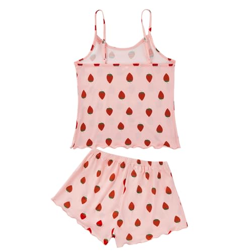 American Trends Cute Pajamas for Women Strawberry Print Cami Top and Shorts Pj Set Two Piece Pajama Set Sleepwear Sleep Set2