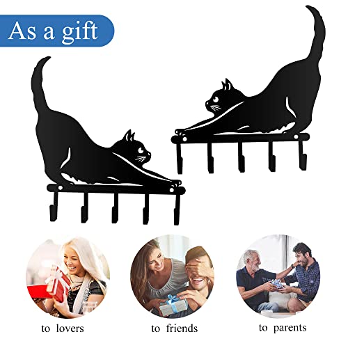 Kobjoy 2Pcs Mini Metal Cat Home Décor, Heavy Duty Wall Hook, Small Key Holder For Wall, Coat Rack Wall Mount, Bedroom Hanging Hat Organizer, Kitchen Towel Hook, Black Funny Cat Gifts For Lovers #TOP6