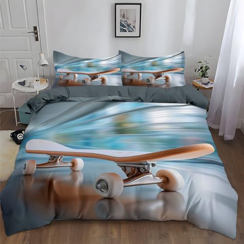 Juego de Funda Nordica 135 x 200 cm, Funda edredon - Juego de Cama de Microfibra Suave, Funda Nórdica con Cremallera, 1 Funda de Almohada 50 x 75 cm, Gris, Arte Patineta