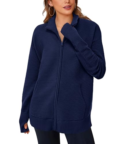 Image of PRETTYGARDEN Womens Long Sleeve Zip Up Ribbed Cardigan Sweaters