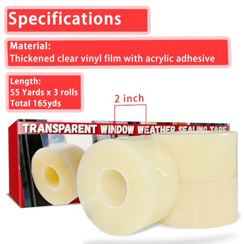 Image of Window Sealing Tape, AC Insulation Tape, 2 inch x Total165yds(495 FT) | Waterproof Blocker for Cold Heat Air, Windproof, No Residue Strong Adhesive