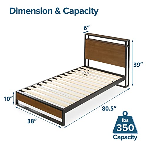 image for ZINUS Suzanne Bamboo and Metal Platform Bed Frame with Headboard Shelf