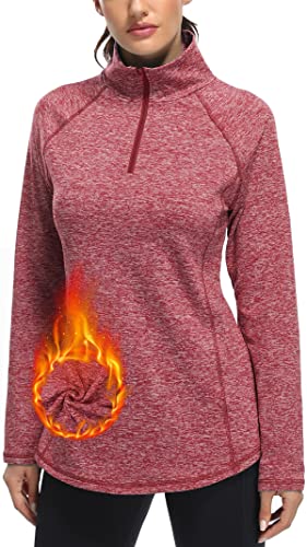 Miusey Yoga Tops for Women Loose Fit,Plus Size 1/4 Zip Polo Shirts Ladies Long Sleeve Athletic Wear Loose Fitting Baggy Running Tshirt Gym Sports Tee Fast Dry Fall Pullover Red XXL