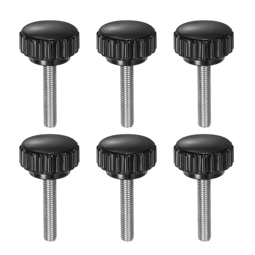 QUARKZMAN 6pcs Tornillo Moleteado, M5x25mm Tornillo de Pulgar de Rosca Macho Pomos de Sujeción Moleteados Métricos de Acero Inoxidable Perilla de Perno de Estudio Tornillo de Apriete, Negro