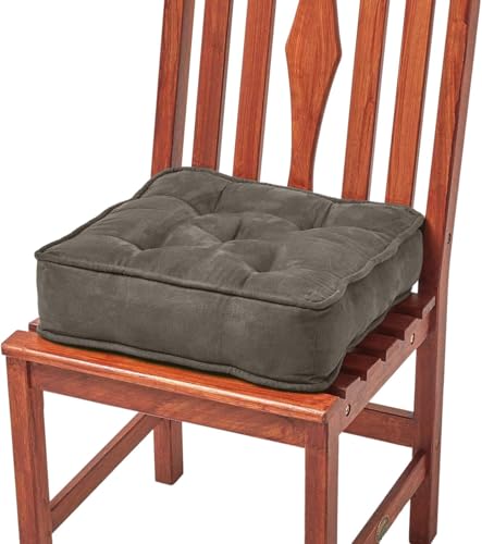 HOMESCAPES Galette de Chaise, Coussin de Chaise rehausseur en suédine Gris foncé, 40 x 40 x 10 cm