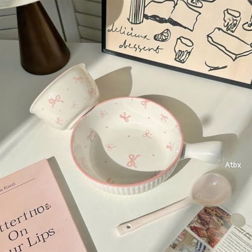 قلاية بورسلين 19 سم مانعة للالتصاق – طاسة صغيرة متعددة الاستخدام لقلي البيض والبان كيك والكريب – مقلاة مقاومة للحرارة مع مقبض مريح – قابلة لغسلها في غسالة الأطباق – تصميم أنيق بنقشة فيونكة