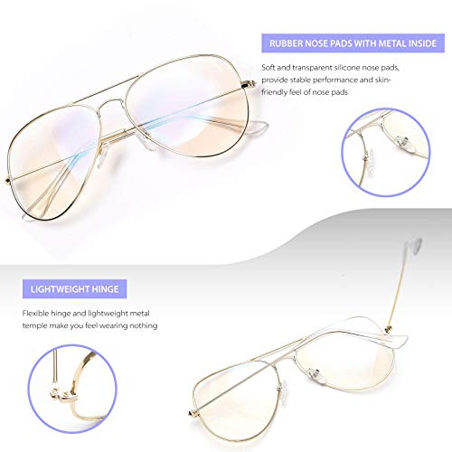 Image of Dollger Aviator Clear Lens Glasses Non-prescription Eyeglasses Metal Frame for Women Men (3026 gold)