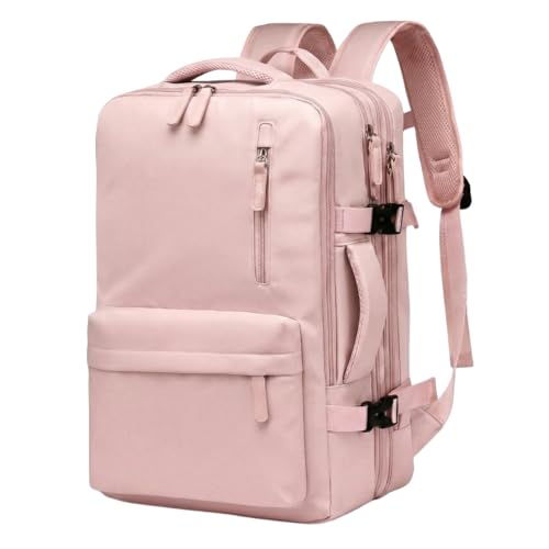 Mochila Expansível Grande com Organização Inteligente – Impermeável, Antifurto, Abertura 180°, Ideal para Viagem, Trabalho e Faculdade (Rosa)