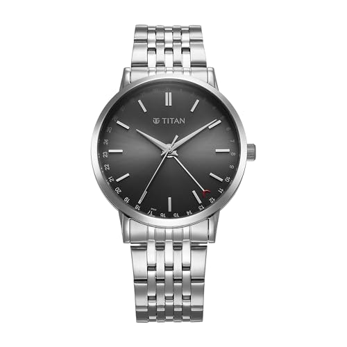 Image of Titan Elegance Analog with Date by Hand and Dark Grey Dial Stainless Steel Strap Watch for Men - 90202SM01