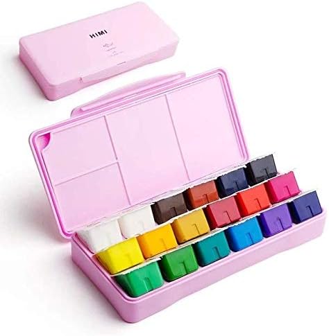 HIMI Gouache Paint Set，18 Colors x 30ml Unique Jelly Cup Design, Portable Case with Palette for Artists, Students, Gouache Watercolor Painting (Pink)