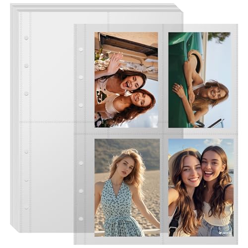 25 Sheets A5 Clear Sticker Binder Inserts Sleeve Pocket Sheets, Double-sided Refill Organizer Binder Protectors for 6 Ring A5 Binder Album, for Collect Stickers, Photos, Tickets, Cards, Cash, 4 Pocket