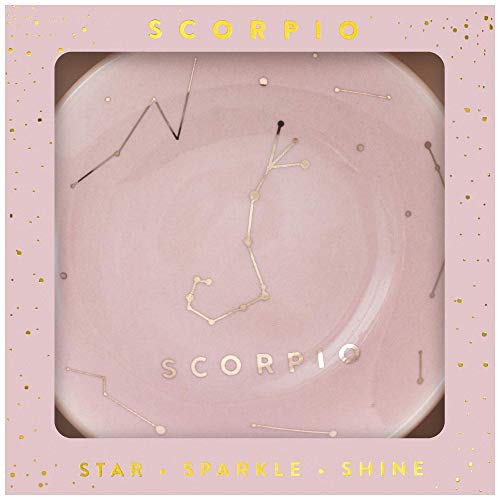Lucky Feather Zodiac Ring Dish for Women and Girls – Glazed Ceramic Jewelry Tray with Astrological Constellation Depicted in Opulent Metallic Gold - Scorpio
