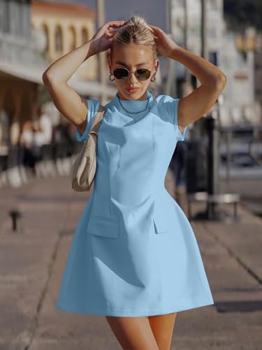 Image of DAAWENXI Women's Sexy Mock Neck Cap Sleeve Mini Dress Summer Bodycon Club Party Dresses