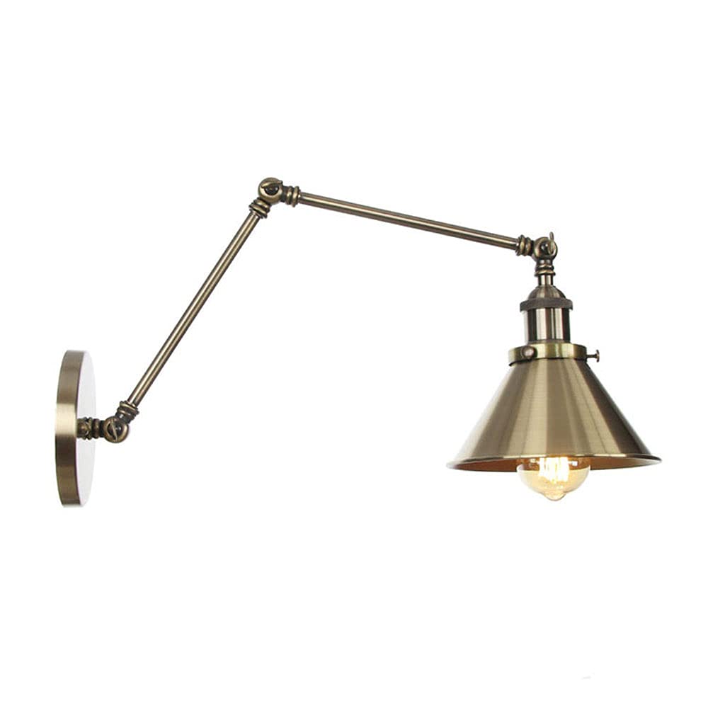 SHOPFRILL Long Arm Wall Light Vintage Single Light With Rotatable Arm Wall Light Fixture Copper Finish Decorative Wall Mounted Lamp For Bedroom Restaurant Living Room Art Hotel Bedside Lamp 12"