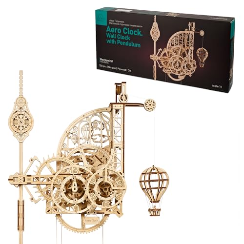 UGEARS Aero Clock 3D Puzzle - Kit Modello in Legno Regalo per la Festa del Papà per Adulti da Costruire - Orologio da Parete Vintage Fai da Te con Puzzle in Legno a Pendolo - Orologio Meccanico