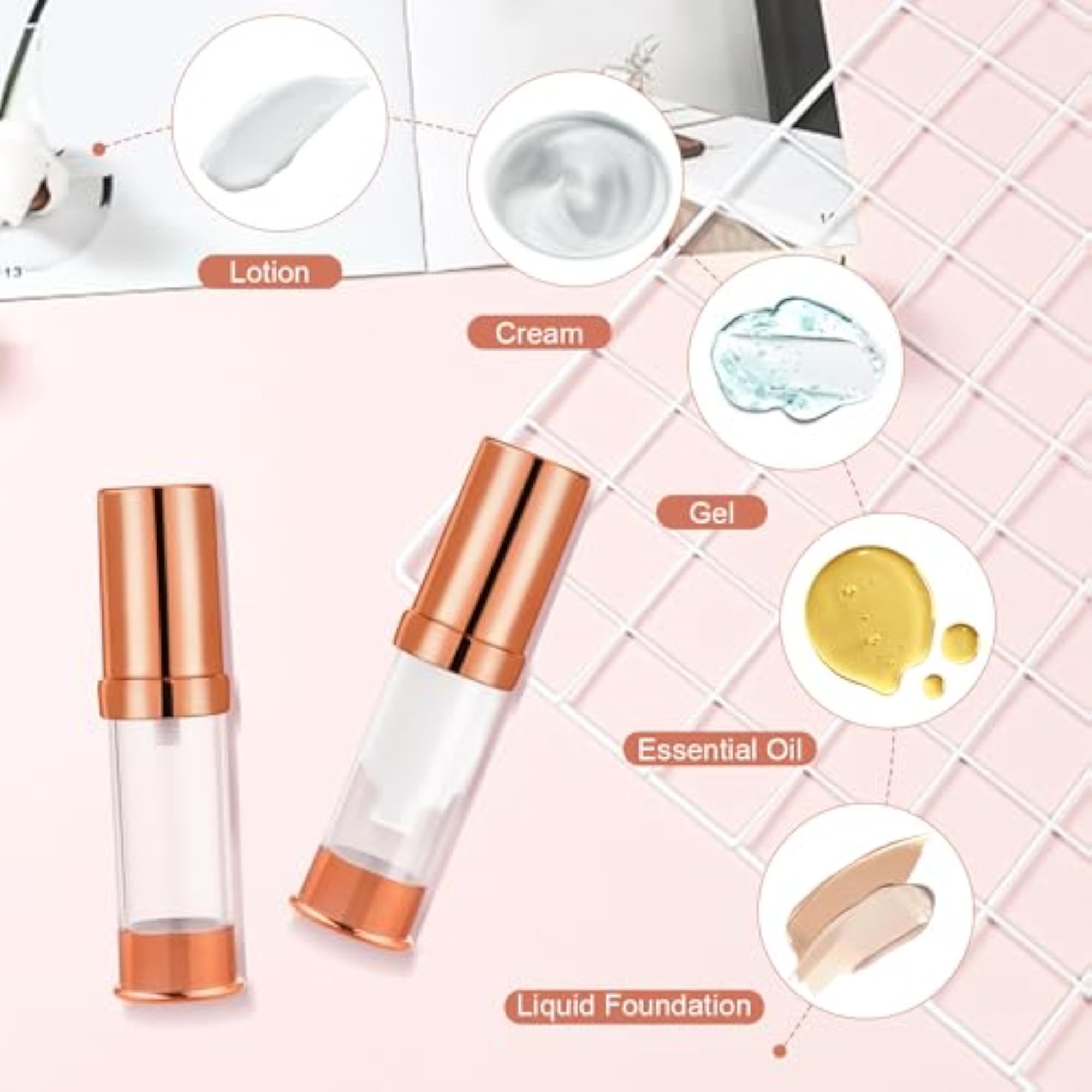15Pcs Clear Plastic Lotion Airless Pump Bottles
