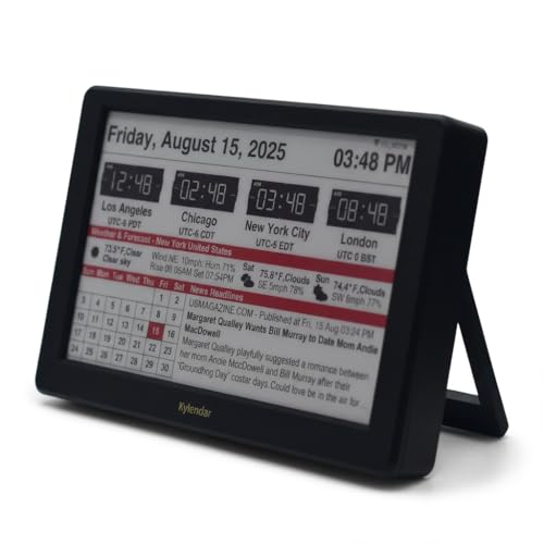 Intelevia 7 Smart E-Paper Desktop Calendar Wi-Fi Digital Desk Clock with Weather & News Eye-Friendly E-Ink Display Auto-Refresh Perpetual Calendar for Office ABS Shell - Black