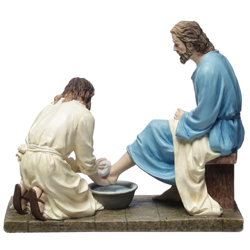 Estatua de Jesús lavando pies 4 3/8 pulgadas polyresina miniatura 5