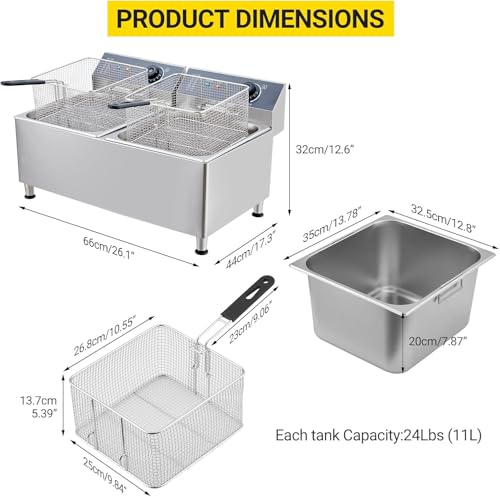 Electric Fryer 23.2QT, 22L Fryers With Thick Baskets Large, 3400W Portable Deep Fryer For Restaurant And Home Use, Electric Deep Fryer With Basket And Lid