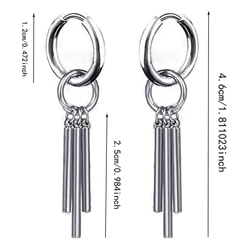 Personalized Punk Stainless Steel Three Bar Geometry Dangle Drop Hinged Hoop Huggie Earrings with Long Pendant for Women Men Unisex2