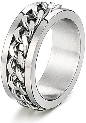 LEEYA NL11 8MM Stainless Steel Rings for Men Engagement Wedding Band Chain Ring, Size 7-13 (13, Silver) - Image 2