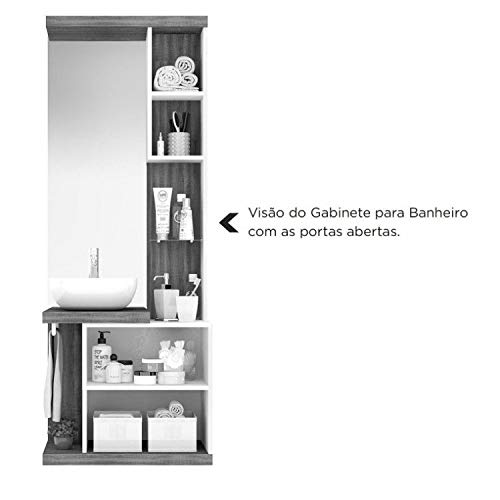 Gabinete para Banheiro sem Cuba com Espelheira Paris Espresso Móveis Nogal Griss/branco