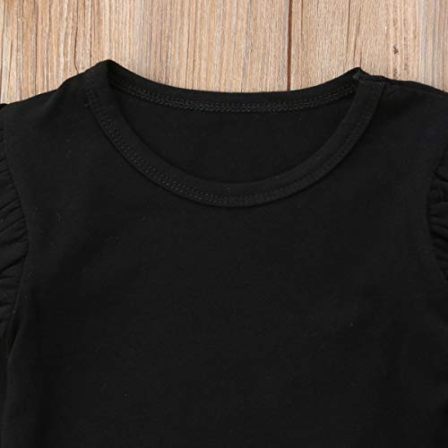 Mubineo Toddler Baby Girl Basic Plain Ruffle Sleeve Cotton T Shirts Tops Tee Clothes (Black(Long Sleeve), 2-3T)