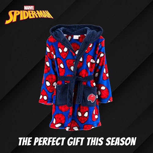 Marvel Spiderman Bademantel Jungen, Hausmantel Loungewear Weicher Fleece Morgenmantel, Größen 3 bis 8 Jahre (DE/NL/SE/PL, Alter, 6 Jahre, Regular, Blau)