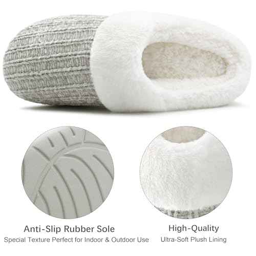 shoeslocker Women's Memory Foam Fuzzy Slippers Knit house shoe for Women Comfy Wool-Like Lined Slippers Indoor Outdoor4