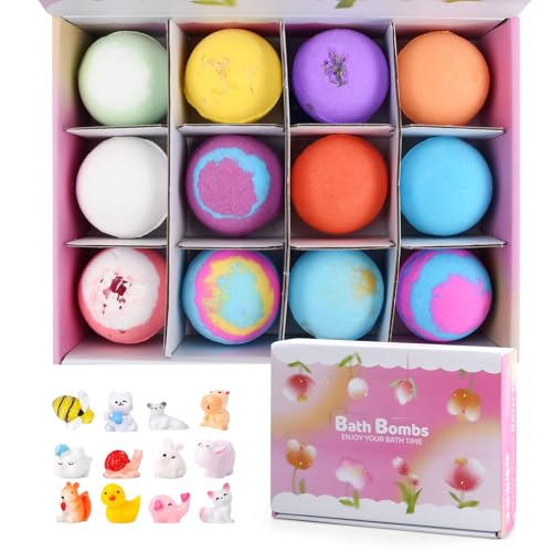 Ecofocet 12 Piezas Set de Regalo de Bombas de Baño con Juguetes Sorpresa, Naturales Bombas de Baño para Niños, Bolas de Baño Relajantes, Regalo para Niñas, Niños y Mujeres