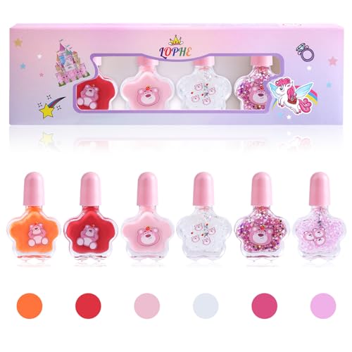LOPHE Vernis Ongle Enfant, 6 Couleurs Vernis Enfant à L'eau, Coffret cadeau de à séchage rapide à base de plantes, Cadeau Noël pour Enfants, partir de 5 ans,D