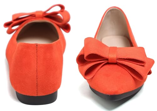 Image of SAILING LU Womens Bowknot Ballet Flats Pointy Toe Suede