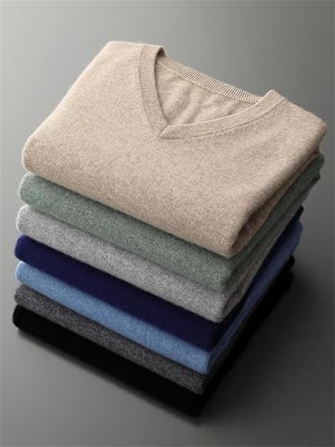 Rfmfkkg Men's Cashmere Sweater V-Neck Pullover Business Casual Knitwear Long Sleeve Jumper Topss2