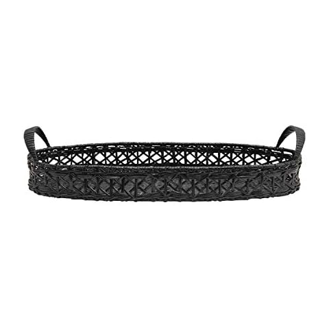 Creative Co-Op Decorative Hand-Woven Rattan Handles, Black Tray Cover