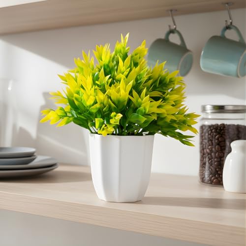 Image of fancymart Artificial Leaves Yellow Bunch in Pot - 22 cm Height, Perfect for Tabletop Decoration | Ideal for Home & Office Decor