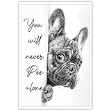 Black and White Bathroom Wall Art French Bulldog You Will Never Pee Alone Canvas Poster Print Funny Bathroom Signs Pictures Dog Lovers Nursery Ideas Wall Decor 8x12inch Unframed