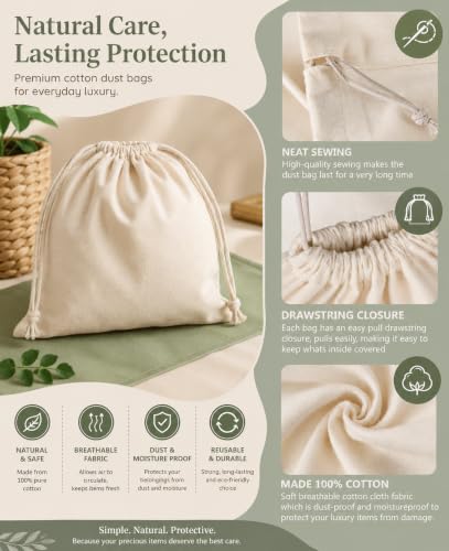 Image of Cotton Dust Bags for Handbags Organizer Pack of 5 | Bags for luxury handbag| Dust bag for women handbag| Hand bag cover for Designer Handbags Protects from Dust| Drawstring Travel Storage bag