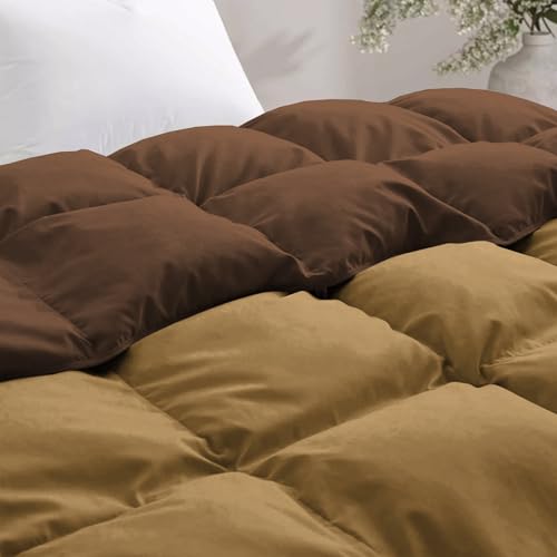Image of Fluffy 600 GSM Winter Comforter King Size 90 inchX106 inch - 600 GSM Heavy Winter Quilt Microfiber Rajai /Duvet /Blanket Super Soft King Size - Beige /Chocolate Brown Color